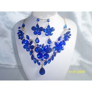 Sapphire Royal blue necklace set, wedding MOB bridal party prom formal necklace